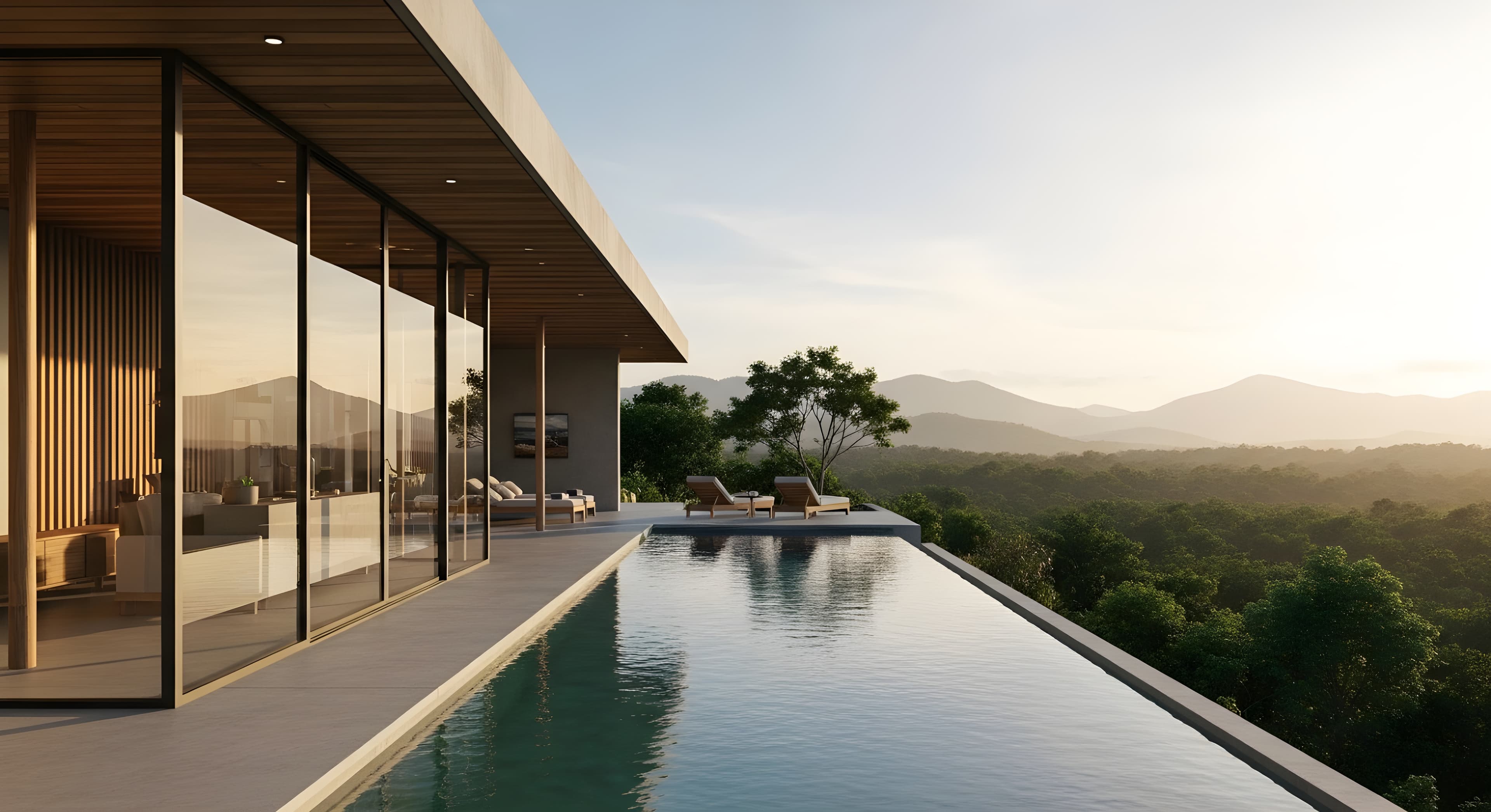 Luxury infinity pool resort overlooking mountains